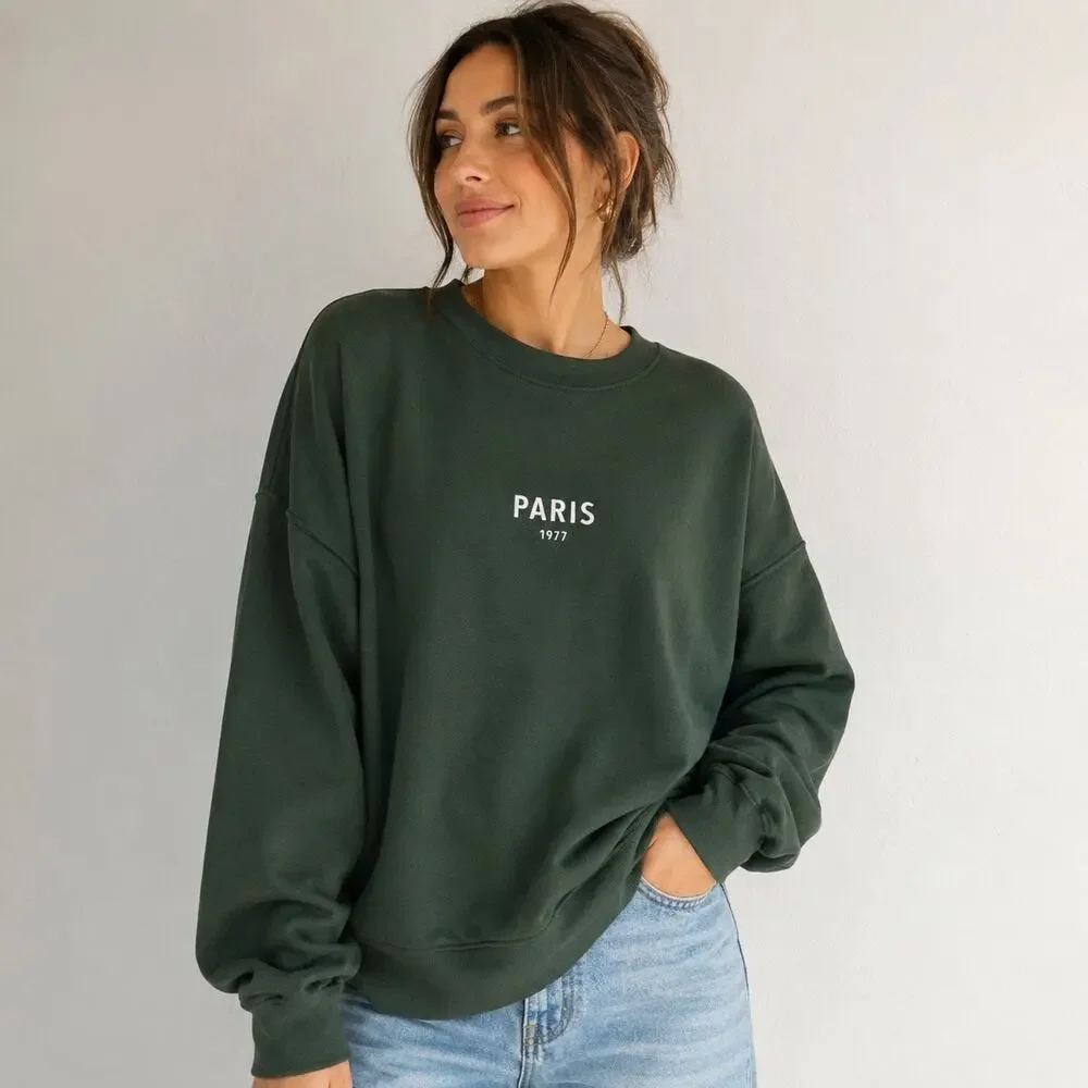 American Eagle Green Paris 1977 Graphic Sweatshirt Sz M